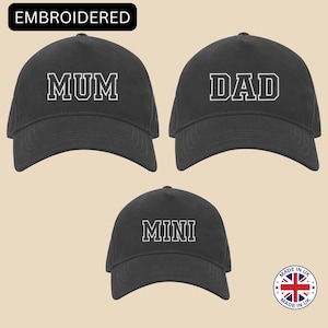 Custom Embroidered Matching Family Hats – Adjustable Baseball Caps for Mum, Dad & Kids with Custom Text - Machine Embroidery