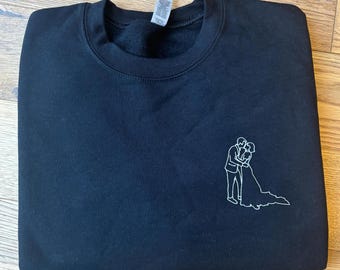 Embroidered Sketch Portrait Hoodie, Personalized Outline Sweatshirt, Couples Gift