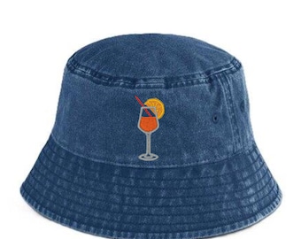 Aperol Spritz Vintage Bucket Hat – Embroidered Summer Hat, Retro Beach Hat, Vintage Baseball Hat, Festival Hat, Cocktail Lover Gift for her