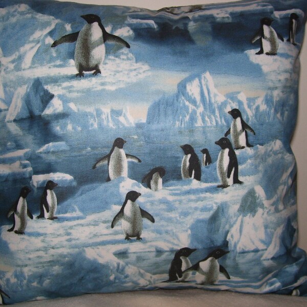 Penguins on Blue and White Background Pillow Covers - Set of 2