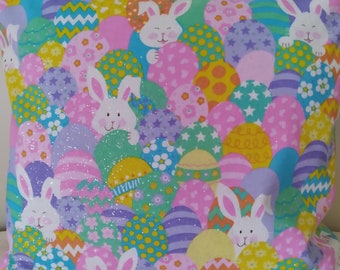 Bunnies with Eggs w/glitter Pillow Covers - 16 x 16 - Set of 2