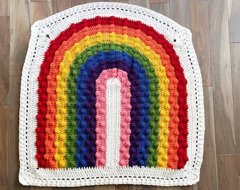 gender neutral rainbow bobble crochet blanket | newborn baby blanket | roygbp | baby shower gift | unisex colors