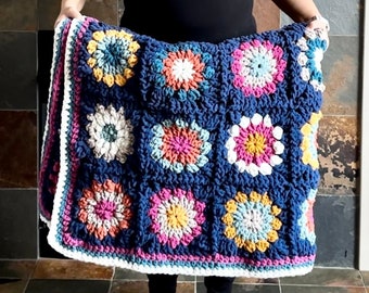 large chunky granny square crochet blanket | boho handmade throw | ready to ship | home decor gift | large throw blanket