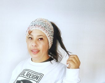 Ribbed Crochet Messy Bun Beanie: Handmade Ponytail Hat