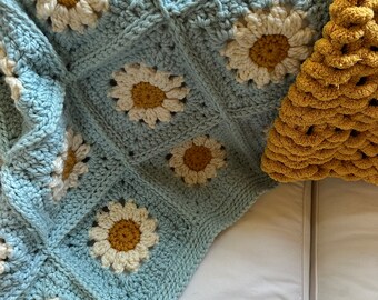 blue daisy crochet lap blanket | things we never got over | boho handmade lap throw | baby shower gift | lucy score | made to order