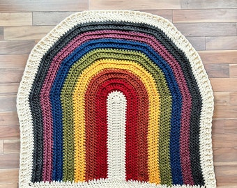 rainbow crochet throw | boho medium handmade throw | made to order home decor gift | woolblend blanket