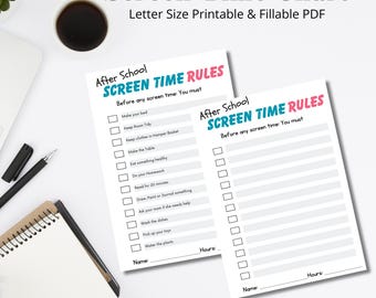 Lista de verificação de tempo de tela para impressão: tabela de tarefas, planejador A4 (download digital)
