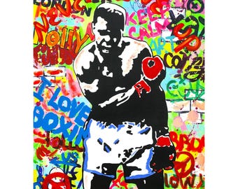 Muhammad Ali by Nastya Rovenskaya Mixed Media on Canvas Hand Signed by the Artist. Size: 30X40in.Certificate of Authenticity. One of a Kind.