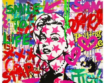 Rolling Stone by Nastya Rovenskaya Mixed Media on Canvas Hand Signed by the Artist. Size: 24x30in.Certificate of Authenticity. One of a Kind