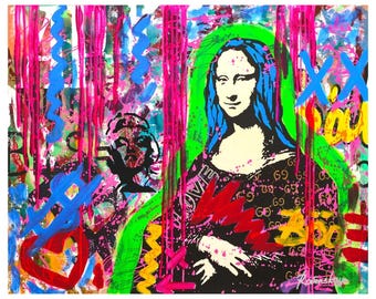 Mona Lisa by Nastya Rovenskaya Mixed Media on Canvas Hand Signed by the Artist. Size: 30X40in. Certificate of Authenticity. One of a Kind.