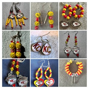 KC Chiefs Earrings / Assorted Styles inc. Christmas design