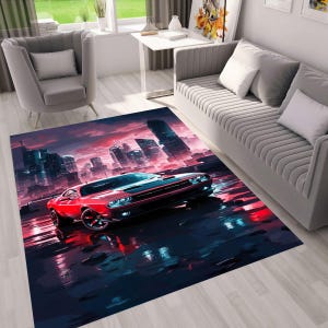 Tokyo City Car Race, Car Racing Rug, Night Car Decor, Retro American Cars, Man Cave Decor, Japan Anime Drift Decor, Drift Car, Print Rug