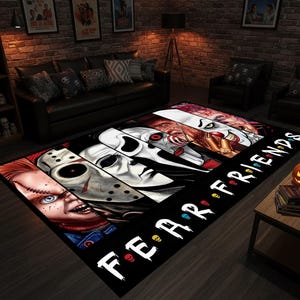 Retro Horror Teppich, Horrorfilm Charakter Dekor, Halloween Teppich, Anti-Allergie