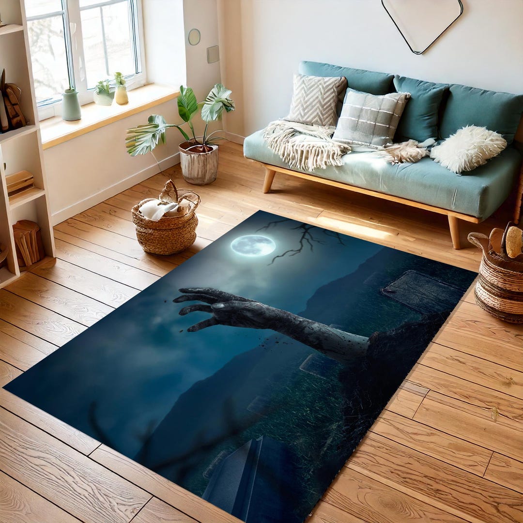 Zombie Rug, Horror Movies Rug, Area Rug, Horror Decor Rug, Reawakening ...