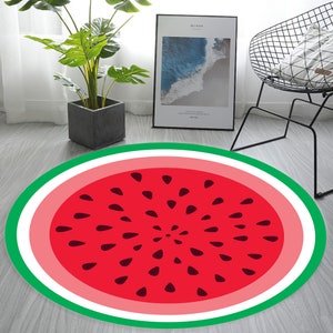 Funny Fruit Mat, Watermelon Round Rug, Fruit Décor, Kitchen Rug, Red Green Fruit, Minimalist Rug, Shaped Rug, Play Room Decor, Kitchen Mat