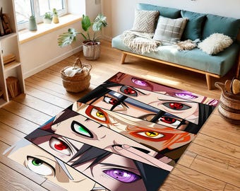 Anime Eyes, Manga Rug, Anime Area Rug, Japanese Animation Inspired Floor Mat, Fanatic Home Decor, Fun Gift for Anime Fans, Anime Heroes Rug