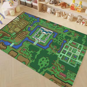 Zelda-tapijt, legende van Zelda-kaart, tapijt voor gamingkamer, tapijt voor gamekaart, aanpasbare Zelda-cadeaukunst, tapijt voor videogames, decor gameroom, decor kinderkamer