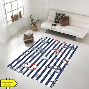 Marine Rug, Sailor Rug, Ocean & Ship, Anchor Design, Ocean And Sea Decor, Home Decor Area Carpet, Bedroom Rug, Gift For Him, New House Gift