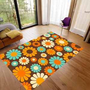70s Style Groovy Flower Rug, Retro Rug, Groovy Flower Power Rug, Hippie Dorm Decor, 1970s Groovy Decor Trendy Rugs, Boho Blossom Rug