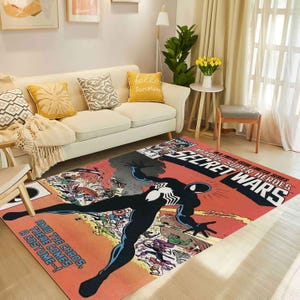 Retro Comic Rug, Black Spider Man, Super Hero Comic Cover, Comic Book Carpet, Spiderman Comics, Spider Man Comics, Retro Cover Book