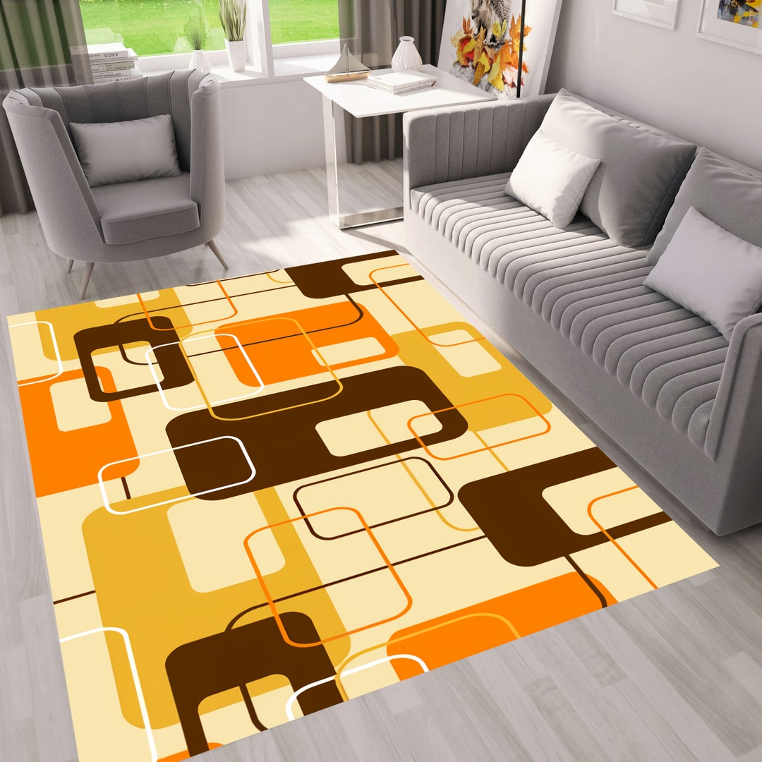 70s Retro Rug: Geometric Abstract Art, Washable Colorful Print - Etsy