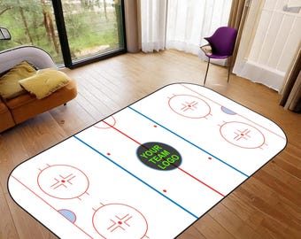 Pista de hockey sobre hielo, Alfombra decorativa de hockey, Alfombra con el logotipo de un equipo de hockey, Alfombra deportiva, Alfombra personalizada, Alfombra de equipo, Alfombra hecha a medida, Decoración de habitación infantil