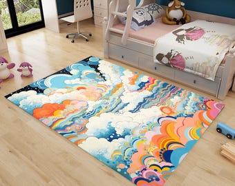 Cloud Rug, Japanese Anime Rug, Cartoon Home Decor, Anime Rug for Bedroom, Cartoon Rug, Anime Gift, Kids Room Decor, Kids Rug, Floor Rug