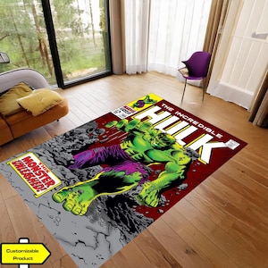 Comic Book Hulk Rug, Super Hero Rug, Comic Covers, Magazine Cover, Modern Area Carpet, Fantastic Rug, Kids Room Decor, Nursery Decor Rug