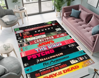 VHS Rug, Retro Movies, Vhs Films, Horror, Home Decor Rug, Video Rug, Retro 80s Horror Movies, Vhs Tapes,VHS Cassette Carpet,Fathers Day Gift