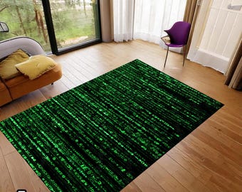 Matrix Movie Rug: Digital Binary Code, Retro Movie Decor