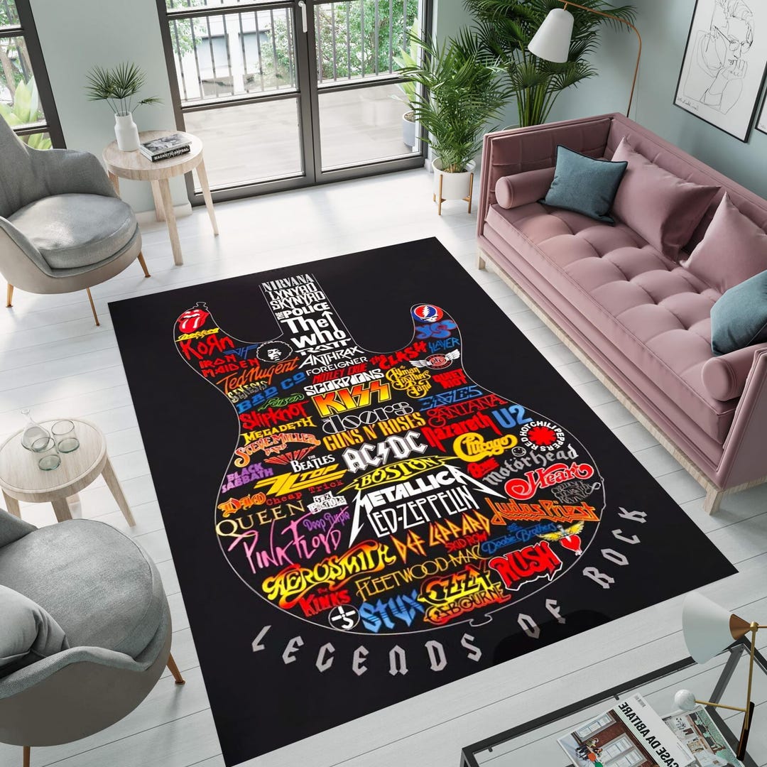 AC DC Rug, Legends of Rock, Customizable Bands Rugs, Guitar Pattern ...