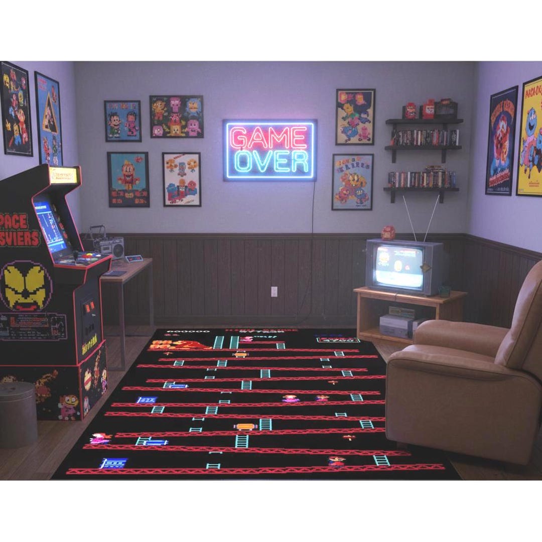 Customizable Arcade Games Rug, Retro Illustration, Pixel Art Carpet,8 ...