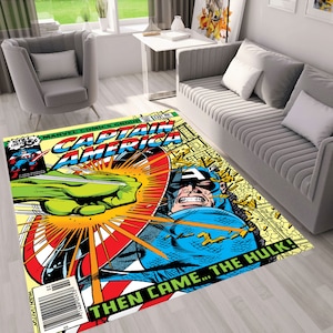 Captain America Vs Hulk, The Hulk Comic Cover Rug, Super Hero Covers, Comic Book Rug, Captain America Comics, Fantastic Rug, Magazine Covers