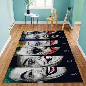 Joker Teppich, Joker Malerei Alle Joker, Kunstteppich, Joker Wandkunst Joker Bodendekor, Comic Poster, Joker Teppich, Filmfiguren Teppich, Clown Gesichter