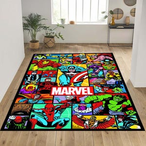 Comic Covers, Comic Book Rug, Super Heroes Rug, Super Hero Comics, Magazine Cover, Super Hero Fans, Fantastic Rug, Kids Room Decor