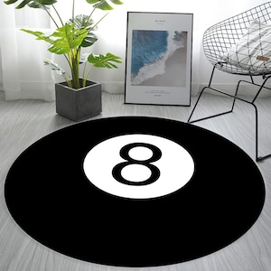 Billiards Rug, Snooker Ball, Black Round Rug, N0:8 Ball, Area Rug, Black Decor, Game Room Decor, Living Room Decor, 8 Ball