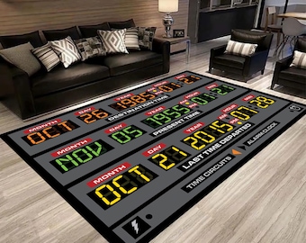 Back to The Future Movie Rug, 1980s Time Machine, Time Circuit Display, Digital Clock