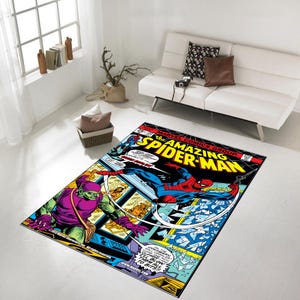 L'incroyable tapis Spider-Man, Spiderman vs Green Goblin, couverture Spiderman, bande dessinée, couverture de bande dessinée, bandes dessinées Spider Man, livres de couverture rétro