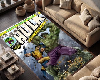 Hulk Vs Wolverine & Modern Spiderman Rug, Retro Super Hero Carpet, Fantastic Carpets, Hype Beast Rugs