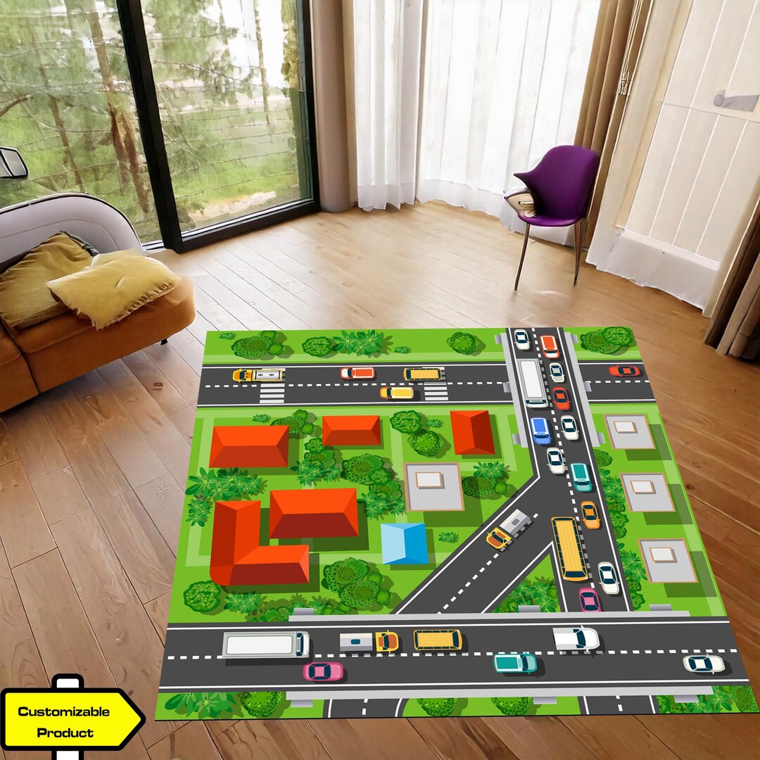 City Road Map Rug: Kids Play Mat, Customizable Square Rug - Etsy
