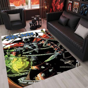 Spawn Inspiriert Teppich, Comic-Stil Superheld Teppich, Dark Fantasy Decor, Gothic Wohnzimmer, Einzigartige Nerd Geschenkidee, Comic Cover Teppiche