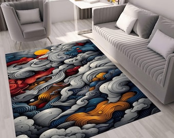 Anime Cloud Rug: Japanese Cartoon Floor Rug, Kids Room Decor
