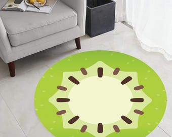 Green Kiwi Rug: Round Kitchen Mat, Playroom Carpet