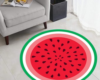Watermelon Round Rug: Funny Fruit Kitchen Mat, Playroom Decor