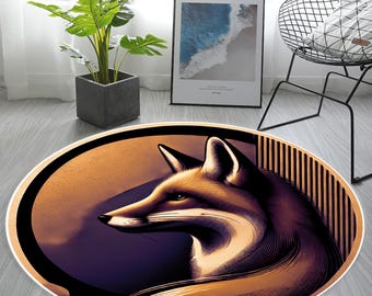 Fox Carpet, Animal Print Rug, Fox Rug, Round Rug, Multicolor Animal Rug, Animal Round Rug, Living Room Rug, Home Decor Rug, Kids Room Decor
