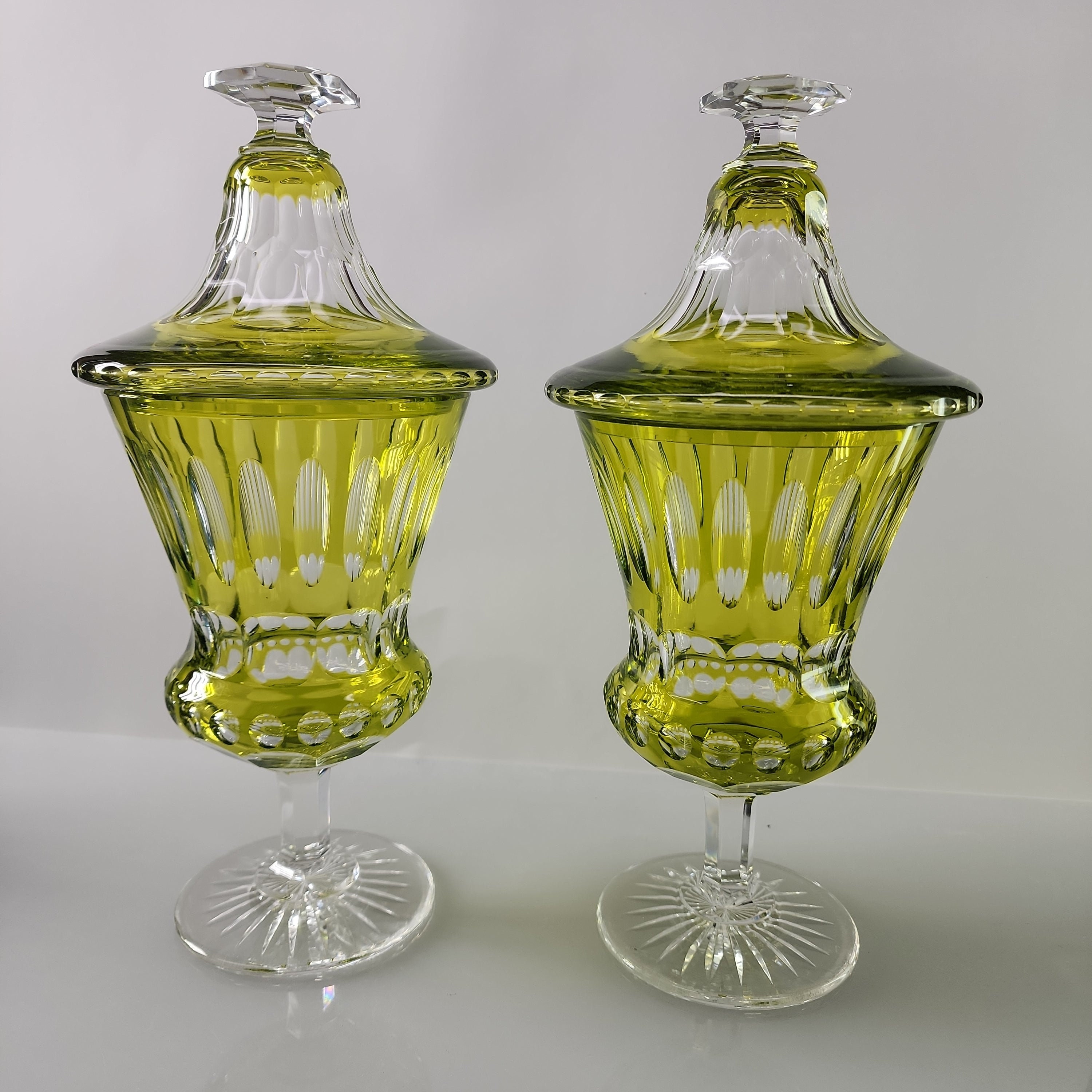 Val St Lambert Cut Glass Green Urns Pair Etsy