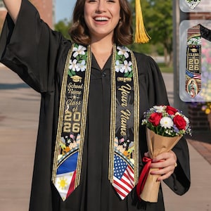 Personalized Filipino American Graduation Sash 2026, Philippine Graduation Stole Custom, Philippine Graduation Sash, Filipino Flag Stoles