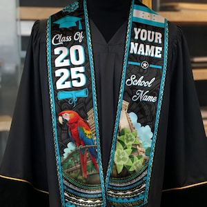 Banda de graduación personalizada de Honduras, banda de graduación con la bandera estadounidense de Honduras 2025, estola hondureña, estola hondureña 2025, clase de graduación de 2024