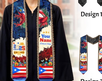 Personalized Puerto Ricans Flag Graduation Sash 2025, Puerto Rico Graduation Gift Stole Custom, Puerto Rico Graduation Sash 2025