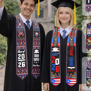 Personalized Puerto Ricans Flag Graduation Sash 2026, Puerto Rico Graduation Gift Stole Custom, Puerto Rico Graduation Sash 2026
